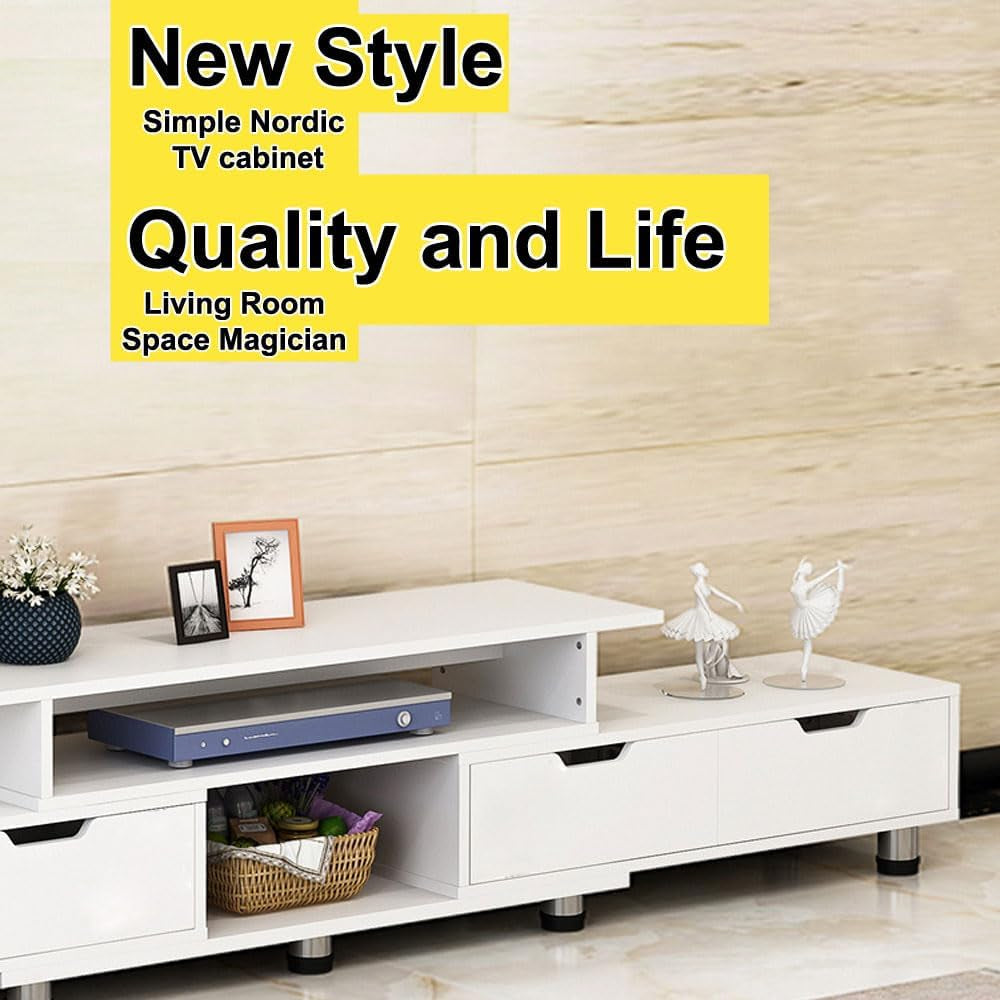 TV Cabinet Stands Multimedia Centres Extendable Storage Shelf Organiser Cupboard Home Living Room Bedroom Furniture,With 4 Drawer Khaki White