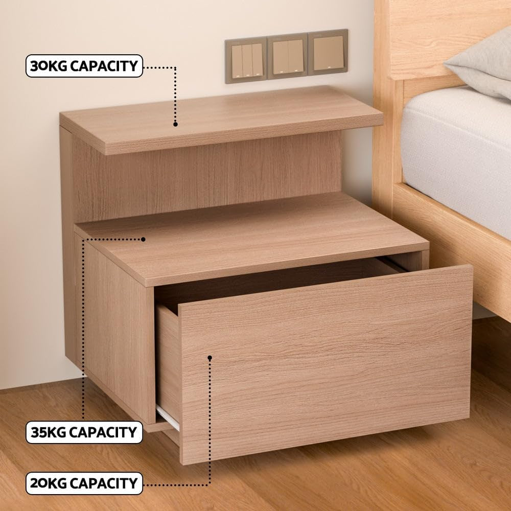 Bedside Table with Drawer, Wooden Bed Side Tables Storage Chest of Drawer Dresser Nightstand Stand Cabinet, Bedroom Living Room Home Furniture Organiser, with Open Shelf Pine