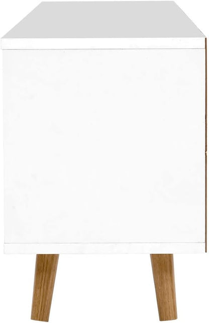 TV Unit Cabinet Entertainment Units, Wood Stand Table Cabinets Storage Shelf Organiser Cupboard Home Living Room Bedroom Furniture, with 2 Drawer and Cable Management Holes White
