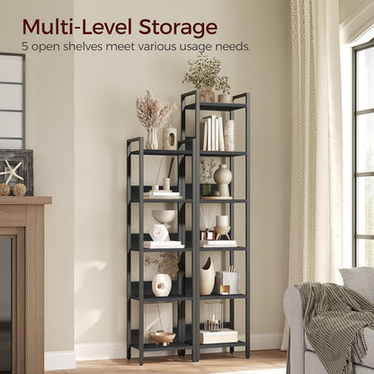 Bookshelf, 5-Tier Bookcase, Standing Book Shelf for Small Space, Storage Shelf Organizer, for Living Room, Bedroom, Study, Balcony, Black BKHB5501