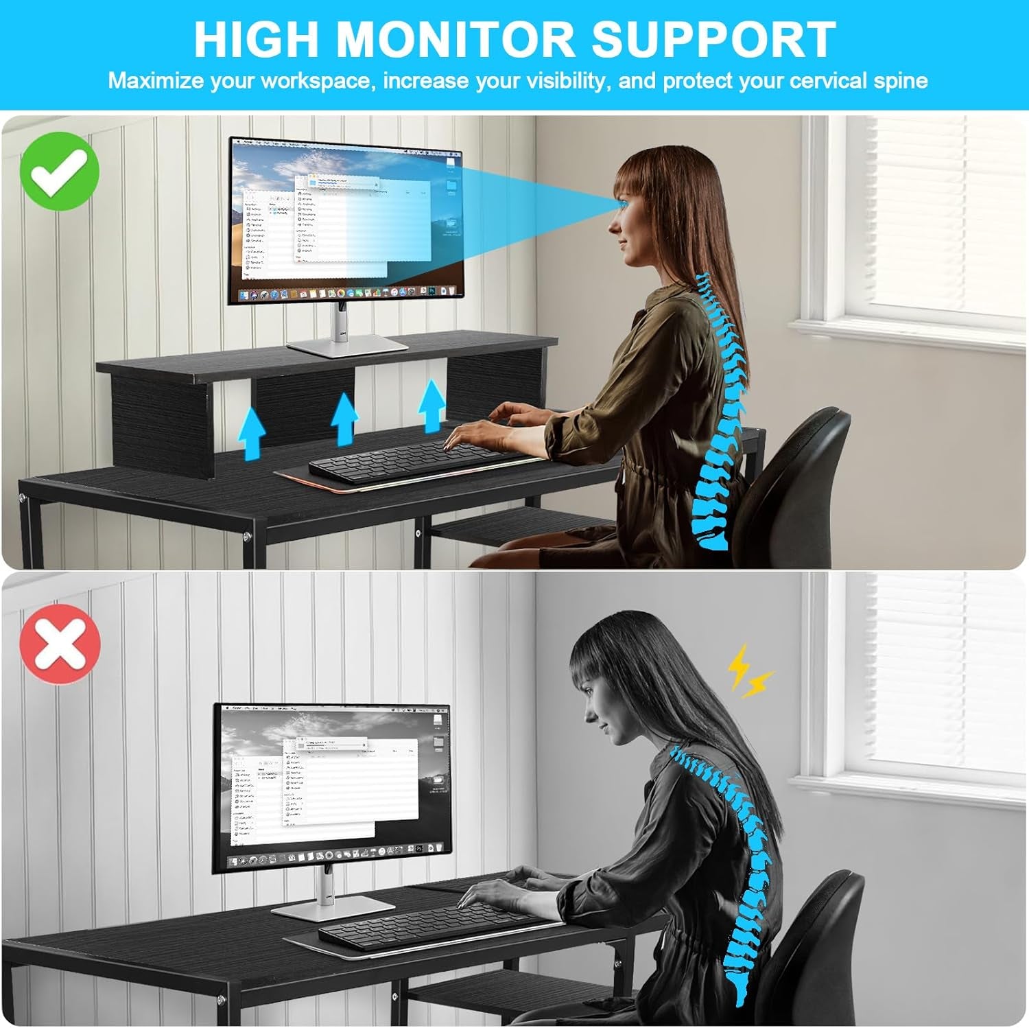 Computer Desk with Reversible Storage Shelves, 100 * 45 * 76Cm, Corner Desk with Monitor Stand, Home Office Desk, Modern Simple Writing Table for Office Bedroom Study (Black)