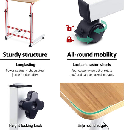 Laptop Table, Small Stand Desk Desktop Computer Standing Study Desks Bed Side Tables Home Office Travel Studio Furniture, Portable Wooden 360° Rotating Lockable Caster Wheels Oak
