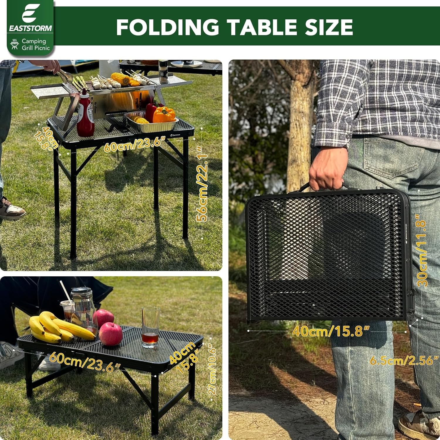 Grill Camping Table Outdoor Folding Picnic - Portable, Compact & Foldable for Easy Storage Great Picnic, Garden, Patio, Dining, BBQ, Party, Market Small Size, Black, (AM0915B1)