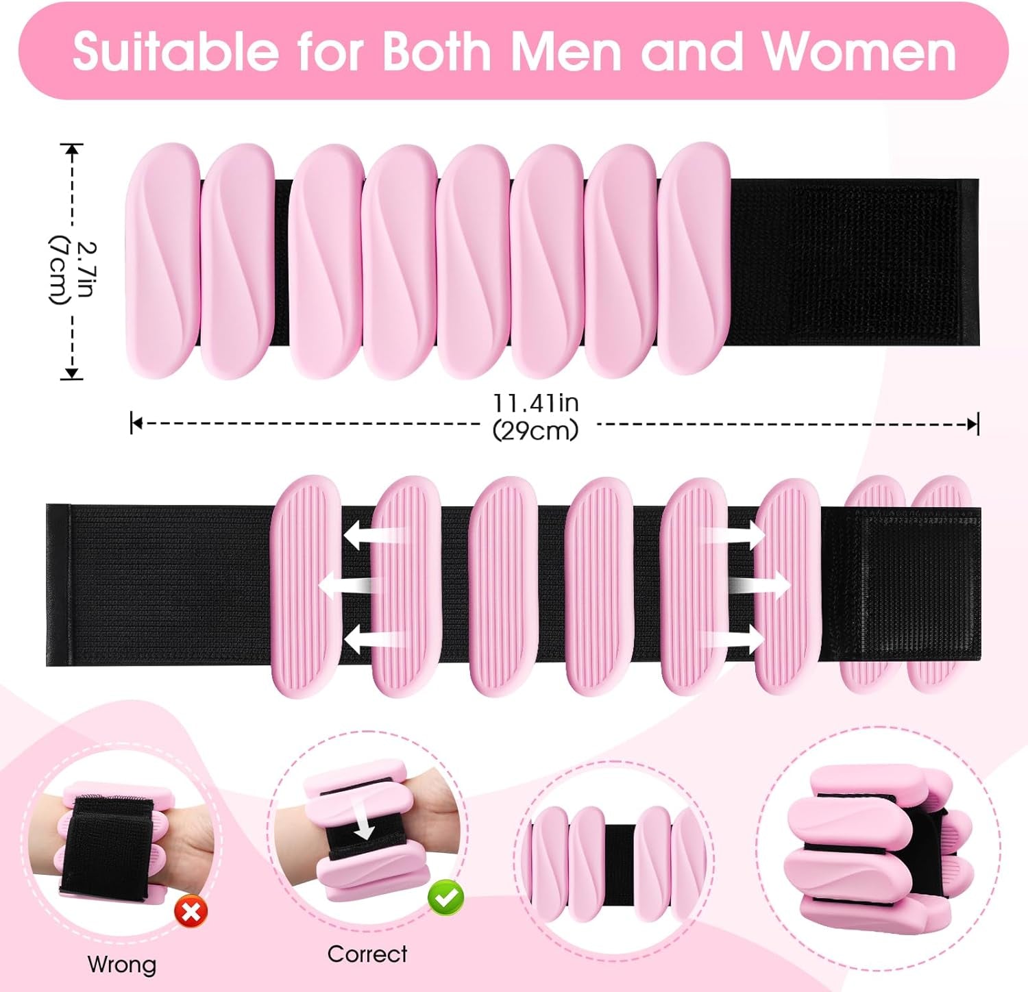 Wrist Weights, 2Pack Wearable Wrist Ankle Weights for Women & Men, Adjustable Arm and Leg Weights, Silicone Weighted Bangles for Walking Yoga Pilates Running Dance Gym 2Lb