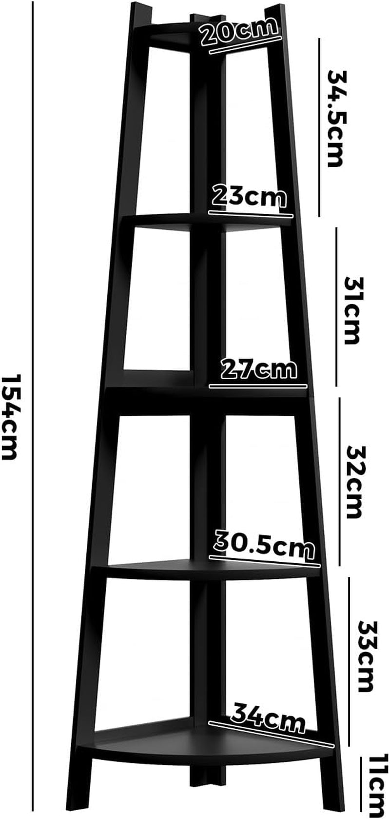 Ladder Shelf 5 Tier Corner Bookshelf Home Book Shelf Display Stand Shelf Black