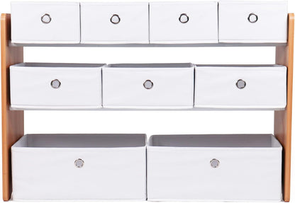 Toy Storage Shelf, Kids, Natural/White, 9 Storage Boxes Included