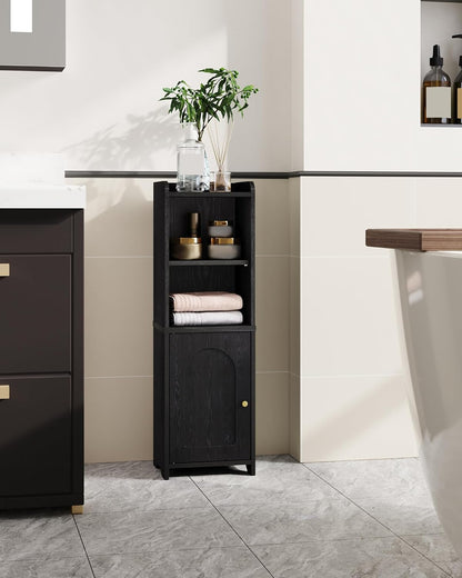 Bathroom Storage Cabinet, Corner Floor Cabinet with Doors and Adjustable Shelf, Narrow Toilet Paper Cabinets, Bathroom Organizer for Small Spaces, Black BC39704X