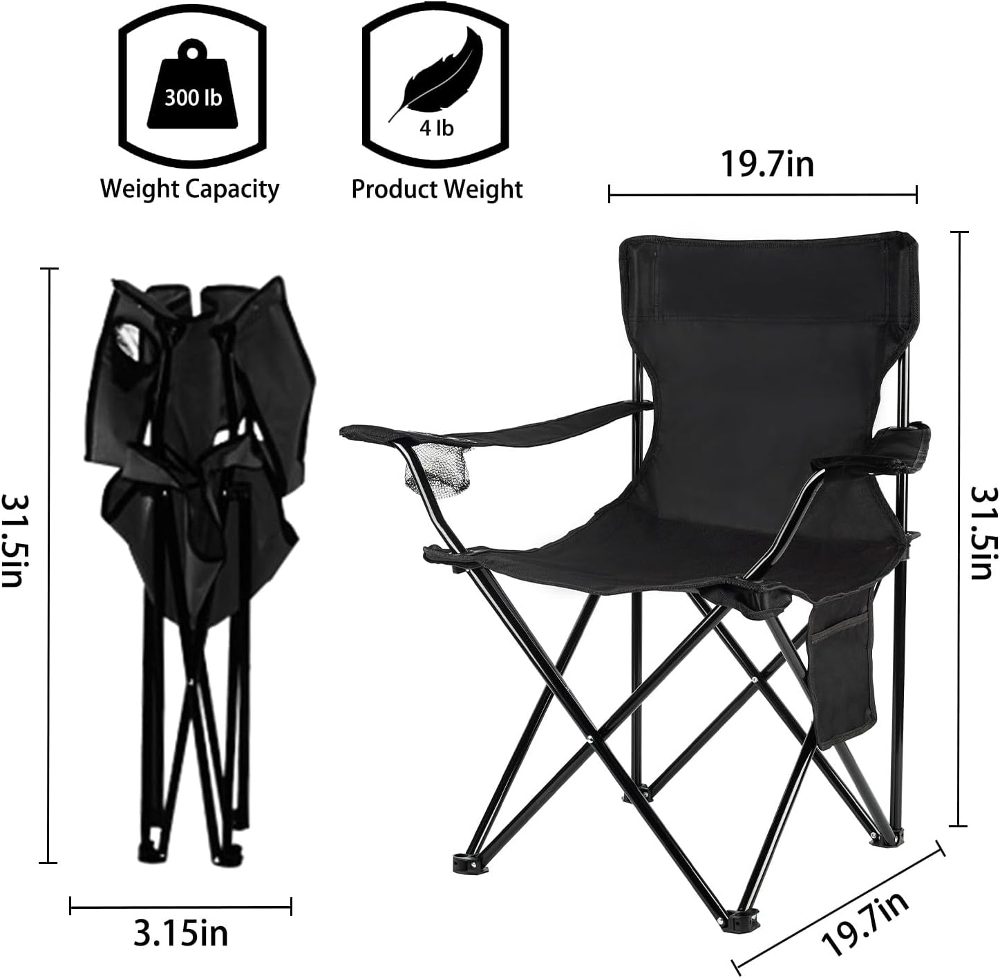 Folding Camping Chairs- Lightweight, Portable Chair for Beach, Lawn, Outdoor Sports, Black