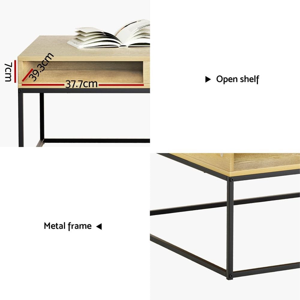 Coffee Table, Wooden Side Tables Storage Home Furniture Living Room, Metal Frame Rectangular End Display Shelf Particle Board Tabletop Modern Style
