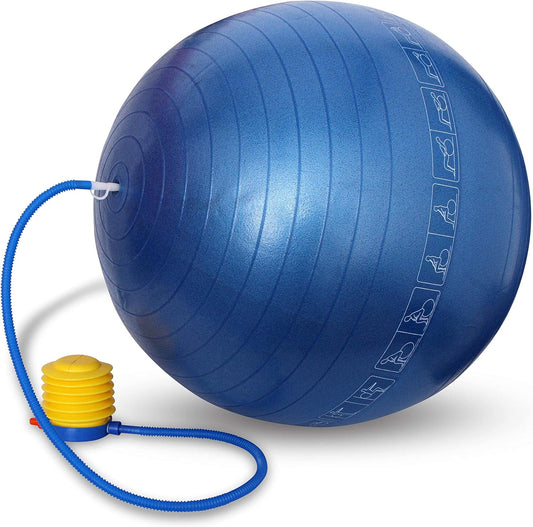 Unisex Adult Antiburst Ball (Blue) | with Footpump | 85 CM | Polyvinyl Chloride (PVC) | round Shape for Exercise, Workout, Home Gym Equipment