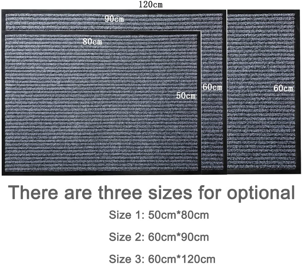 Outdoor Indoor Entrance Doormat, Grey Floor Mats with Shoe Scraper and Rubber Backing, All Weather Door Mats for High Traffic Areas, Durable and Easy to Clean (50Cm*80Cm)
