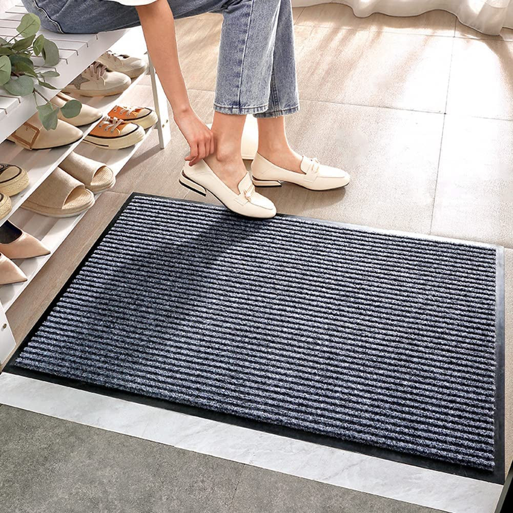 Outdoor Indoor Entrance Doormat, Grey Floor Mats with Shoe Scraper and Rubber Backing, All Weather Door Mats for High Traffic Areas, Durable and Easy to Clean (50Cm*80Cm)