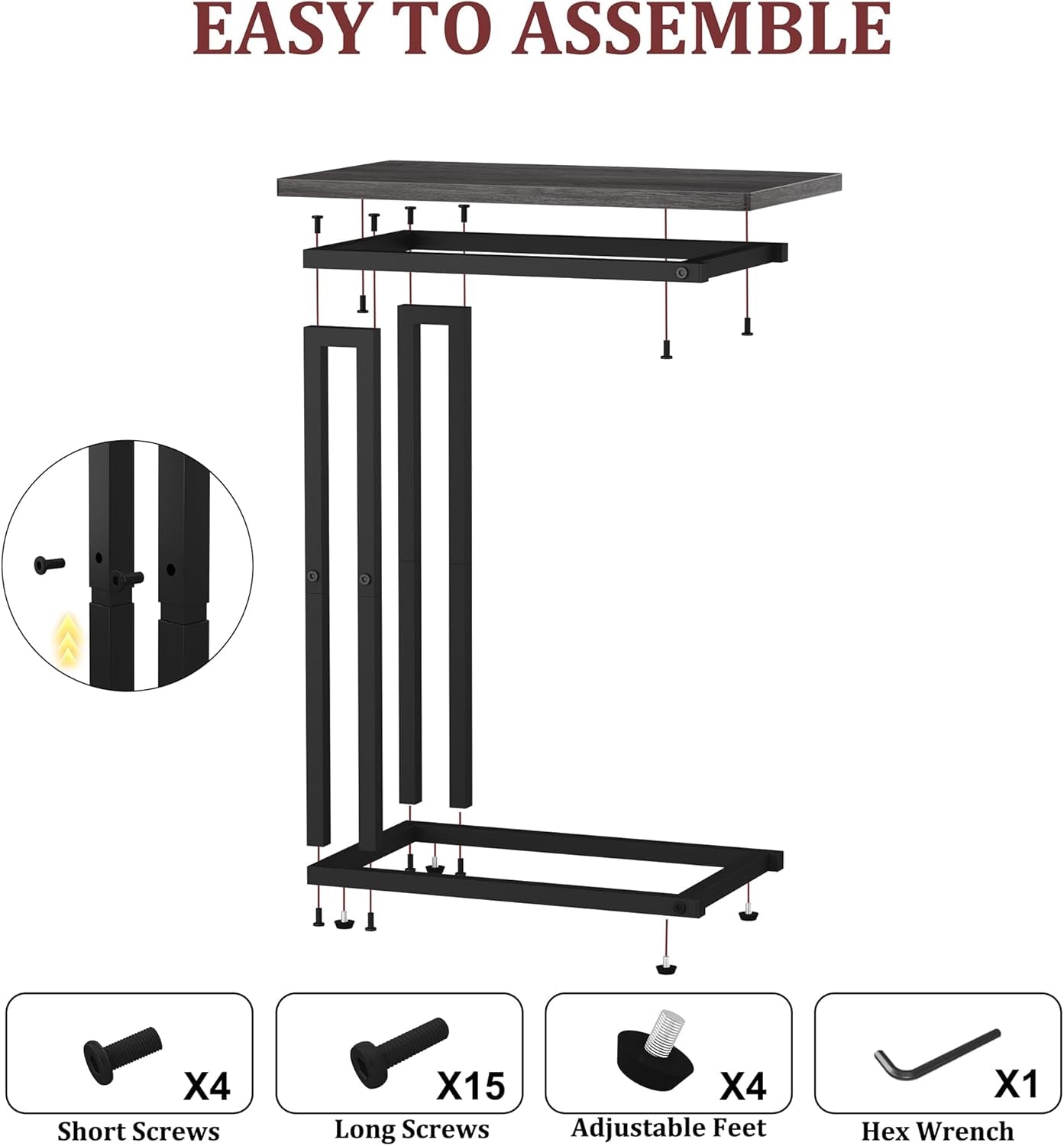 Narrow C Shaped End Table - Space-Saving Side Table for Living Room, Bedroom, Sofa Small Spaces, Oak