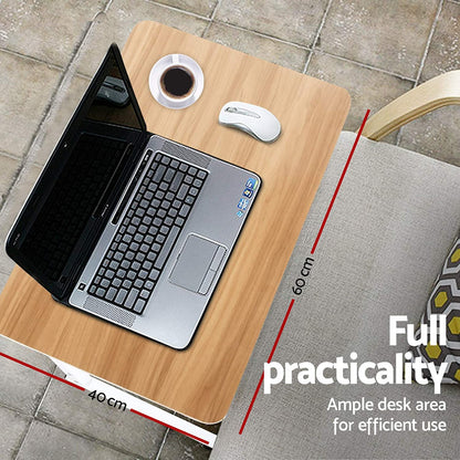 Laptop Table, Small Stand Desk Desktop Computer Standing Study Desks Bed Side Tables Home Office Travel Studio Furniture, Portable Wooden 360° Rotating Lockable Caster Wheels Oak