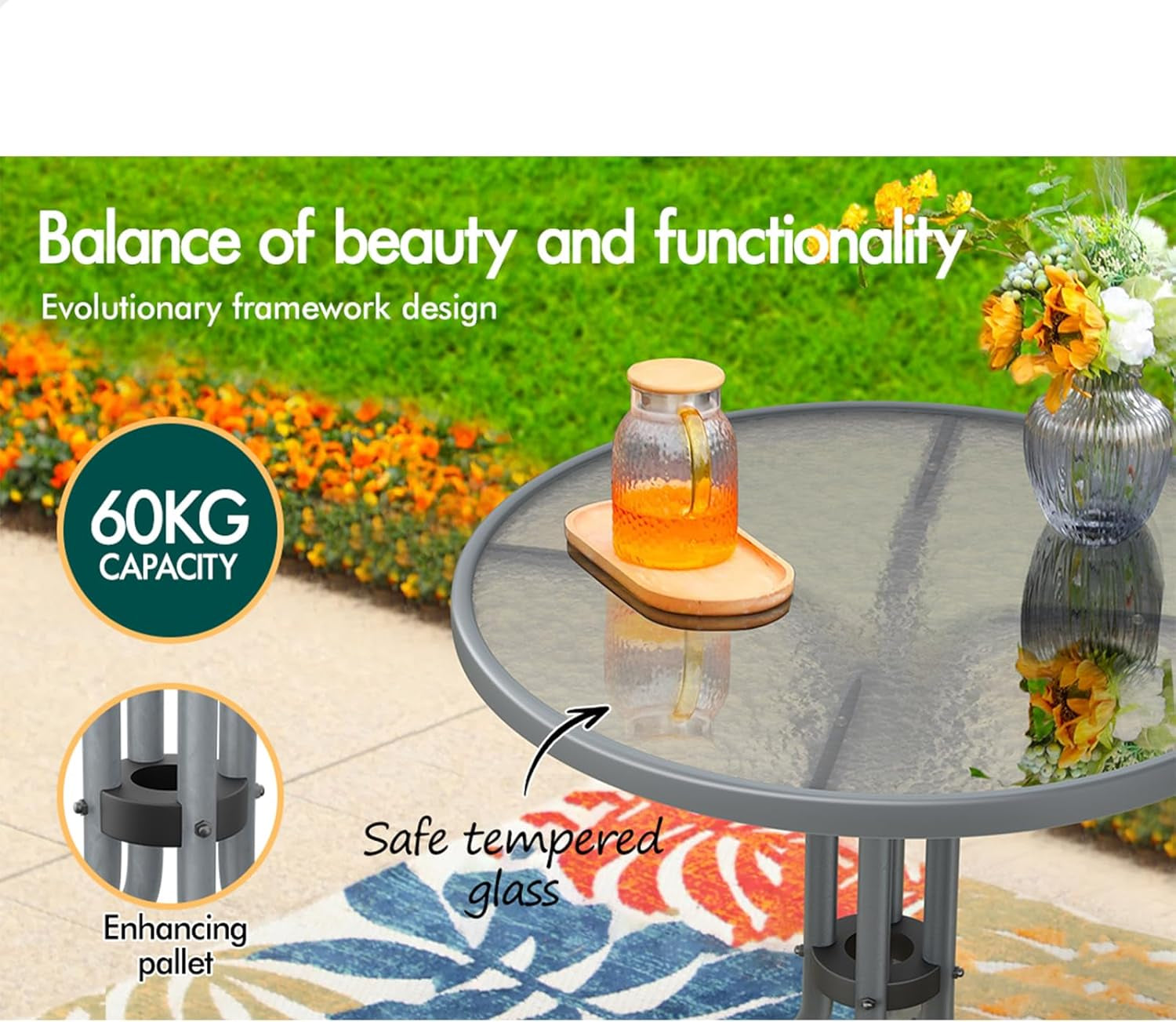 Outdoor Patio Bistro Table Uv-Resistant R60X70Cm, round Coffee Table with Metal Frame for Lounge Conversation Set Furniture, Dining Desk for Outdoor Chairs, Grey