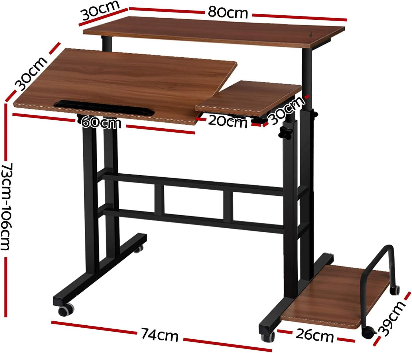 Laptop Table, Adjustable Stand Desk Desktop Computer Standing Study Desks Bed Side Tables Home Office Travel Studio Furniture, Portable 360° Rotating Lockable Caster Wheels Dark Wood