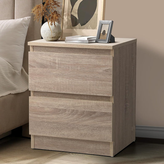 Modern Beige 2-Drawer Rectangular Nightstand Bedside Table, 40 Cm X 35.5 Cm X 49.5 Cm