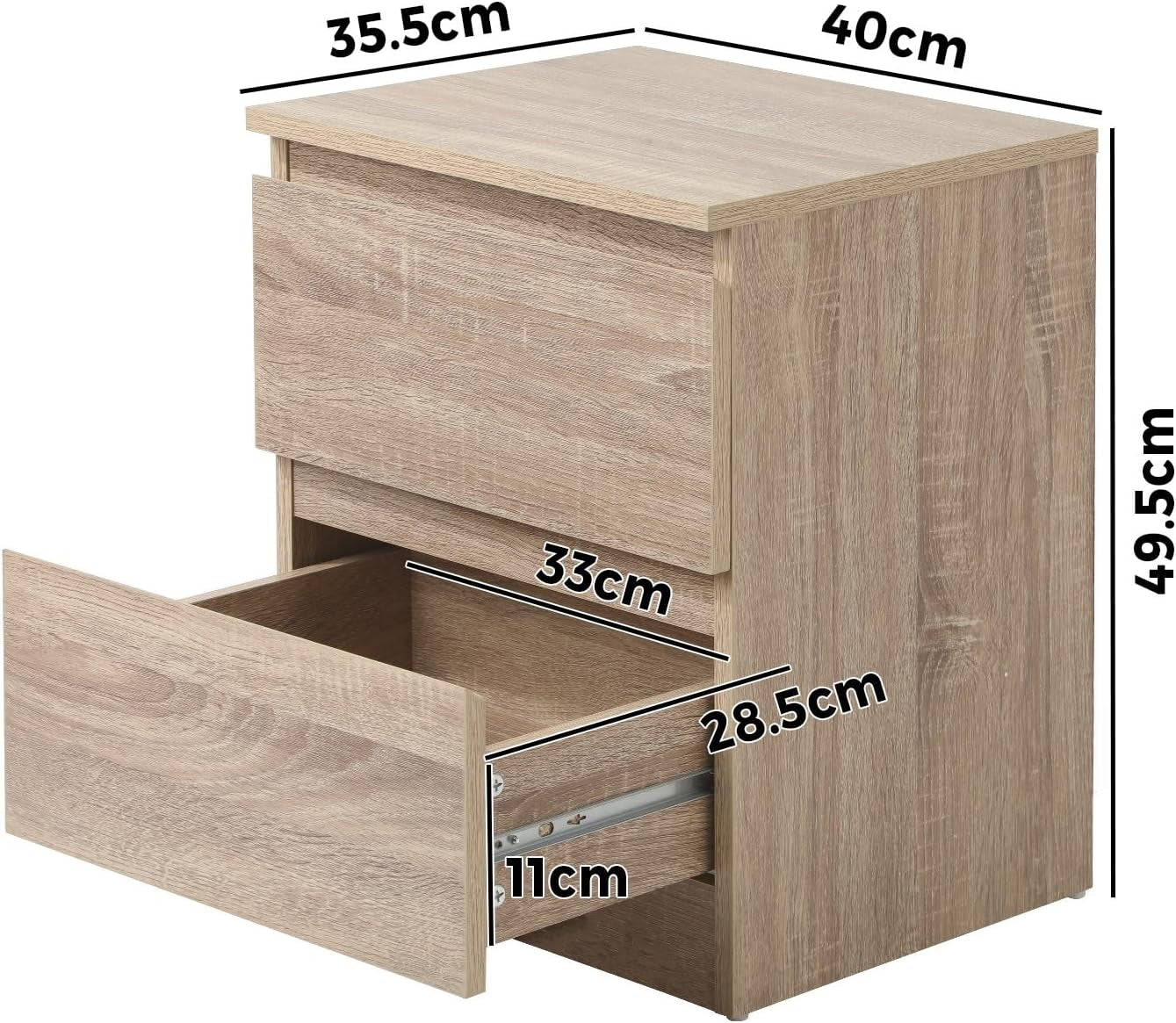 Modern Beige 2-Drawer Rectangular Nightstand Bedside Table, 40 Cm X 35.5 Cm X 49.5 Cm