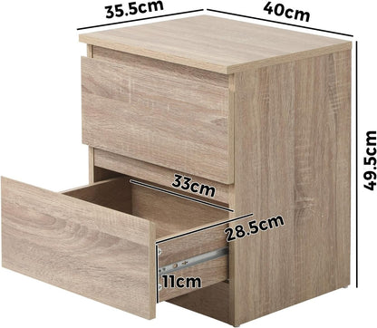 Modern Beige 2-Drawer Rectangular Nightstand Bedside Table, 40 Cm X 35.5 Cm X 49.5 Cm