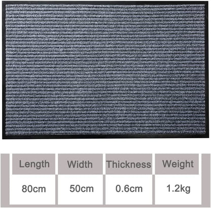 Outdoor Indoor Entrance Doormat, Grey Floor Mats with Shoe Scraper and Rubber Backing, All Weather Door Mats for High Traffic Areas, Durable and Easy to Clean (50Cm*80Cm)