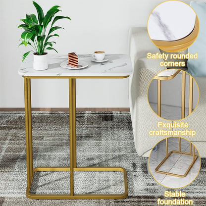 Coffee Tables for Living Room round End Side Tables Sofa Table Modern Marble Nesting Table with Metal Frame Legs (White)
