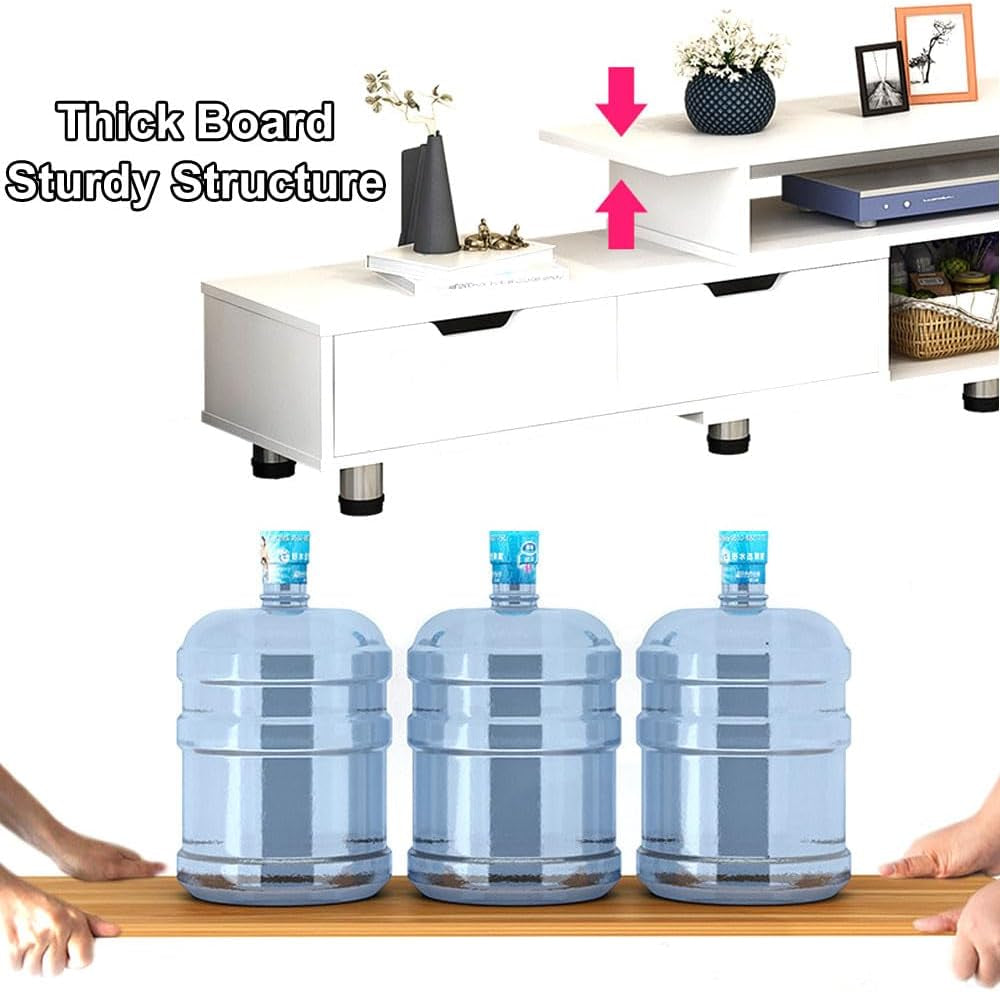 TV Cabinet Stands Multimedia Centres Extendable Storage Shelf Organiser Cupboard Home Living Room Bedroom Furniture,With 4 Drawer Khaki White