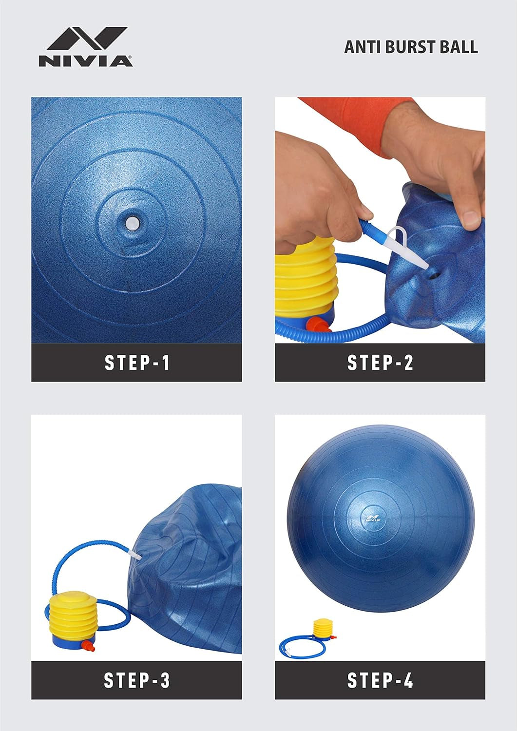 Unisex Adult Antiburst Ball (Blue) | with Footpump | 85 CM | Polyvinyl Chloride (PVC) | round Shape for Exercise, Workout, Home Gym Equipment