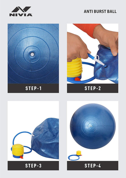 Unisex Adult Antiburst Ball (Blue) | with Footpump | 85 CM | Polyvinyl Chloride (PVC) | round Shape for Exercise, Workout, Home Gym Equipment