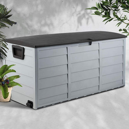 Outdoor Storage Box Container Cabinet Bench, 290L Large Lockable Tool Toy Deck Boxes Chest Garden Shed Storages Ottoman Chair Seat Patio Indoor Furniture, with Wheels Handles Black