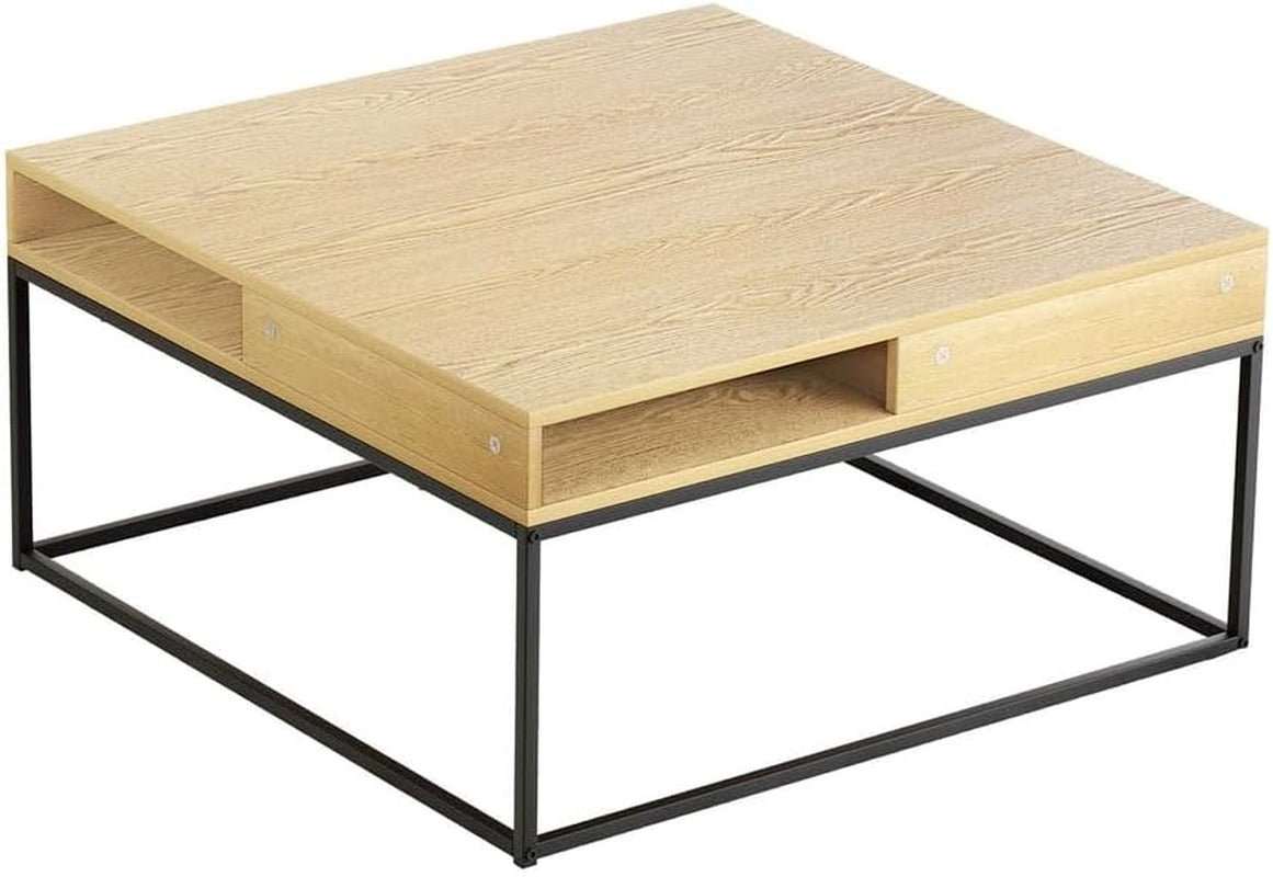Coffee Table, Wooden Side Tables Storage Home Furniture Living Room, Metal Frame Rectangular End Display Shelf Particle Board Tabletop Modern Style