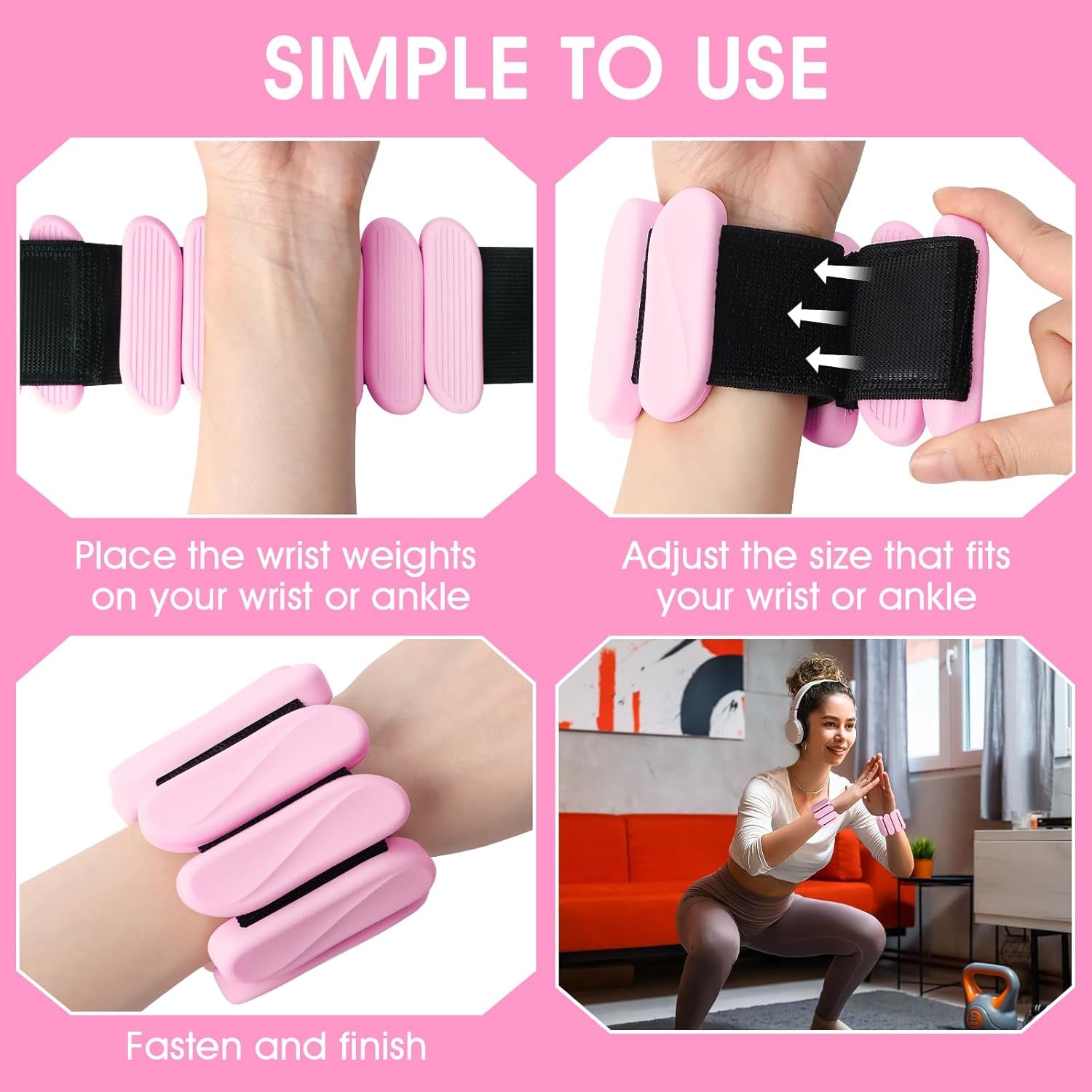 Wrist Weights, 2Pack Wearable Wrist Ankle Weights for Women & Men, Adjustable Arm and Leg Weights, Silicone Weighted Bangles for Walking Yoga Pilates Running Dance Gym 2Lb