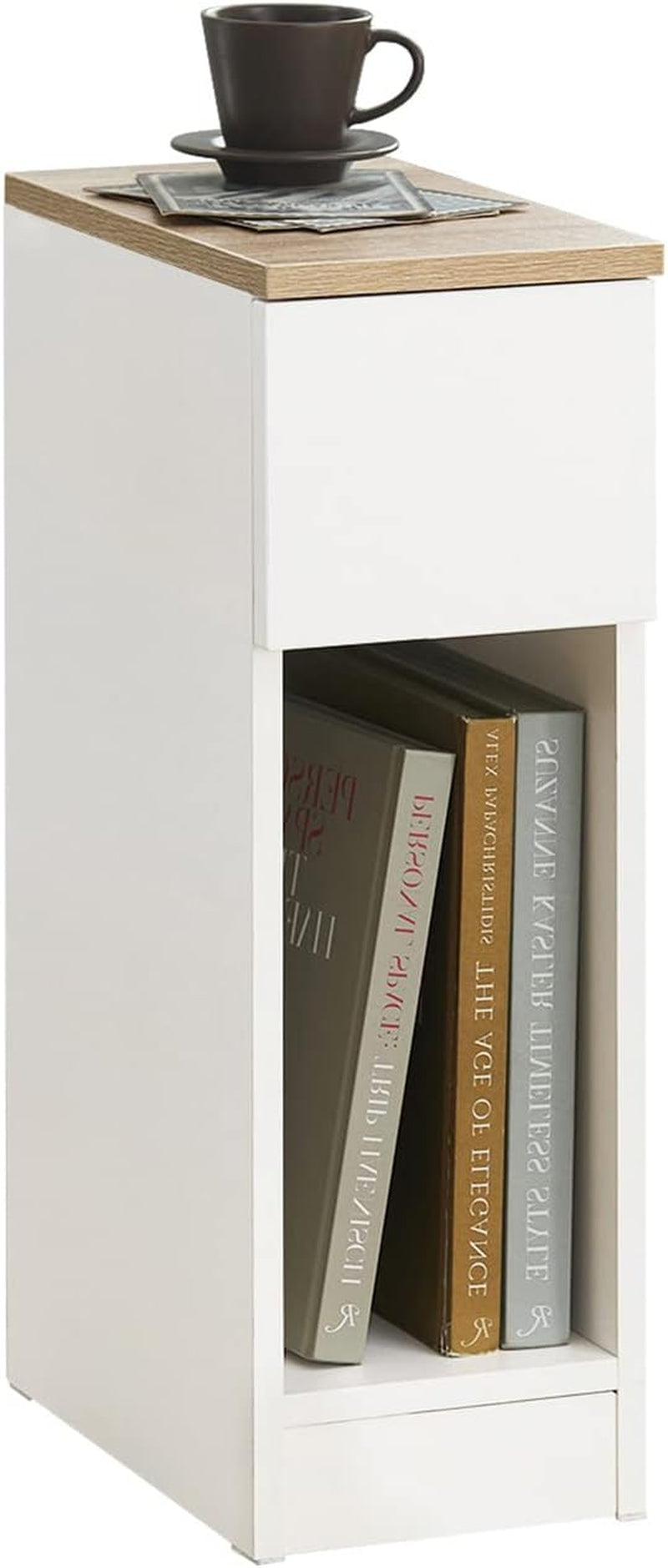 Living Room Furniture Nightstand End Sofa Table with Drawer, White & Natural FBT111-WN