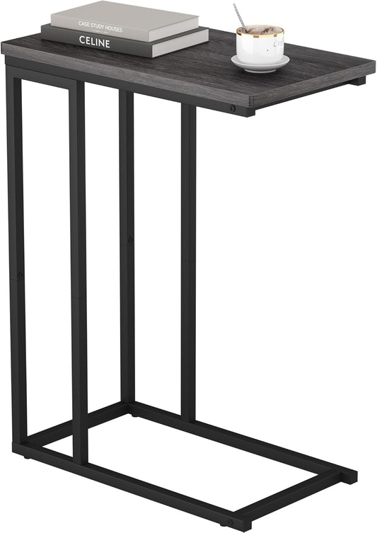 Narrow C Shaped End Table - Space-Saving Side Table for Living Room, Bedroom, Sofa Small Spaces, Oak